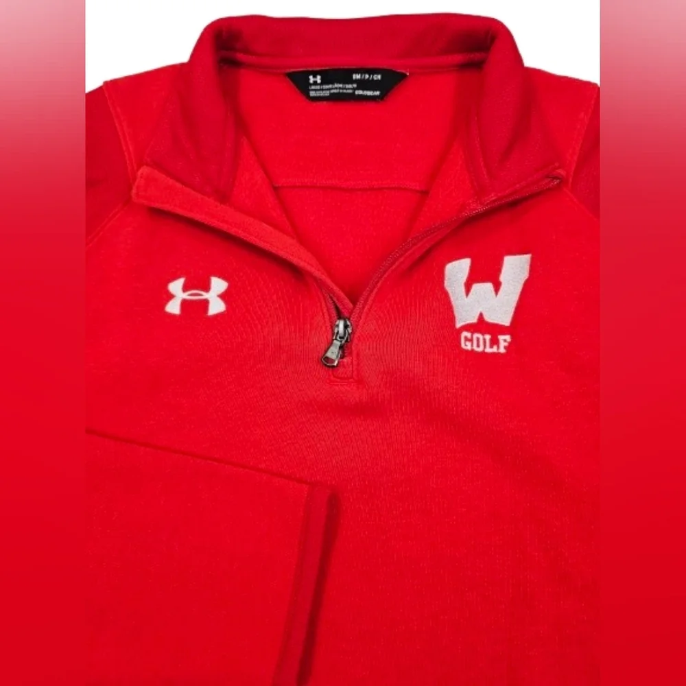 Under Armour Loose Coldgear Wisconsin Badgers Golf 1/4 Zip Kangaroo Pocket Small